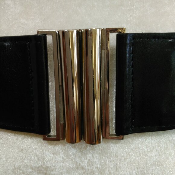 Buffalo David Bitton Wide Stretch Waist Belt Womens Size M Black Faux Leather - Picture 2 of 10